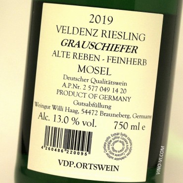 Willi Haag 2019 Veldenz Grauschiefer "Alte Reben" Feinherb